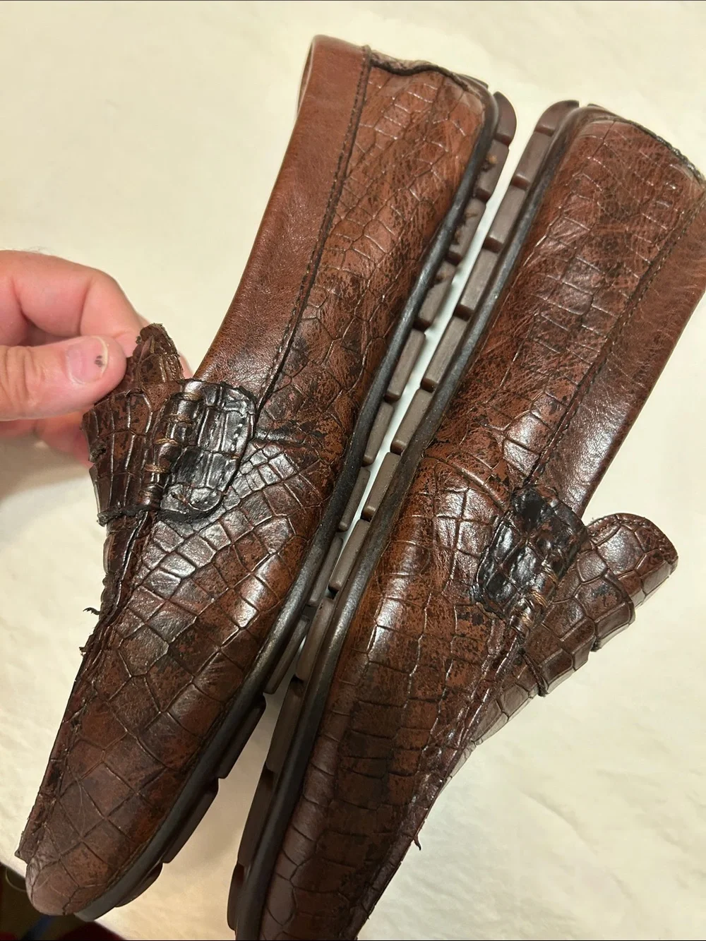 Born Men’s Dark Brown Croc-Embossed Leather Slip-On Loafers